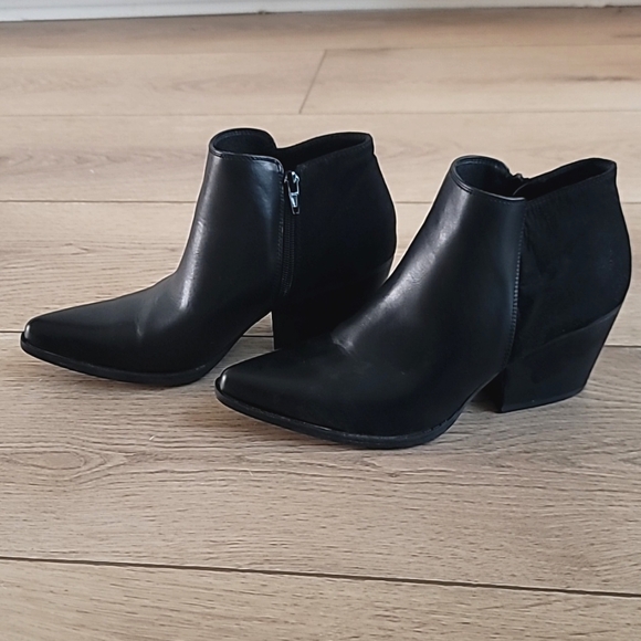 Women's Fashion Block Heel Ankle Boots Pointed Toe Side Zipper - Picture 3 of 5